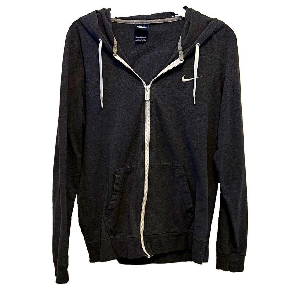 Nike Full Zip Hoodie Men XL Gray Fleece Cotton Blend Swoosh Logo Pockets